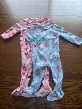 Carter's Pink and Light Blue Printed Footed One-Piece Pajamas - Set of 2